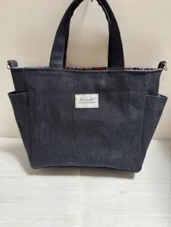 ハンドメイド　サイドポケット付き　トートバッグ