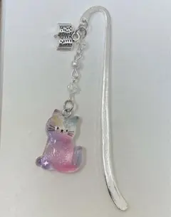 ラスト2点✩.*˚トロピカルにゃんこと本のシルバーブックマーカー