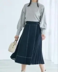 glove グローブ　ロングデニムスカート　サイドプリーツスカート　L