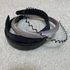 カチューシャ4点セット 黒 ネイビー シルバー