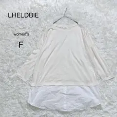 【レルビエ】レイヤードトップス 七分袖 カットソー シャツ裾切替 ゆったり