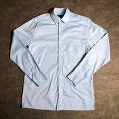【ヴィンテージ】立体ドック柄シャツ　光沢あり　水色　古着　ZBS1