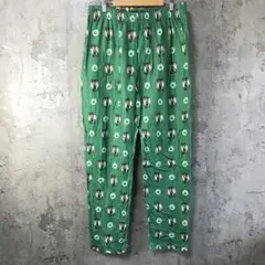 Y5651古着　柄パンツ　パジャマパンツ　緑　90s Y2K