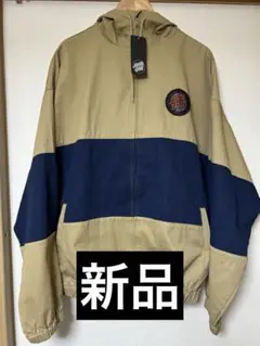 新品SANTA CRUZカジュアルフードジャケット ベージュ×ネイビーL