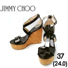 JIMMY CHOO ウエッジソール サンダル エナメル コルク ロゴ プレート
