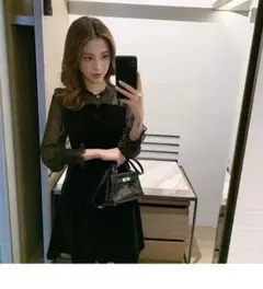 長袖　ワンピース　ブラック　可愛い　シースルー　綺麗　XL　結婚式　フォーマル