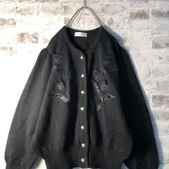 【ヴィンテージ】チューリップ刺繍カーディガン バブル 年代物 古着AS105
