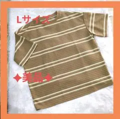 【美品】ベージュストライプ Tシャツ Ｌサイズ ゆったり 匿名発送