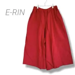【E-RIN】ミモレ丈ワイドパンツ M-L相当 レッド ウエストゴム ポケット有