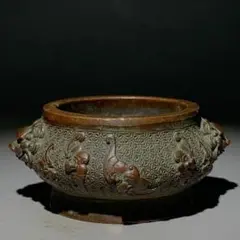 極上 天然高級素材 中国 乾隆 細密彫刻 香炉 置物 極上 香炉 187g 東さ7-0113②