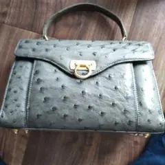 オーストリッチレザー グレー ハンドバッグ