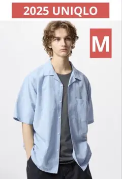 ブルー L コットンリネンシャツ 半袖 ユニクロ 2025 UNIQLO