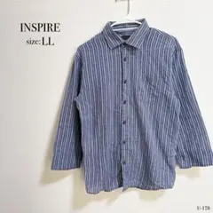 ☆美品☆ INSPIRE インスパイア ストライプ 長袖シャツ LL ネイビー