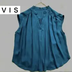 Vis ビス　素材切替えノースリーブスキッパーブラウス　シフォンブラウス