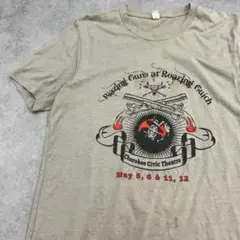 劇場の支配人　アメカジ　イラスト　トップス　半袖　Tシャツ　古着　ベージュ　L