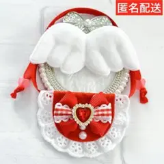 いつぬい ぬい用 羽 フリル チェックリボン スタイ 赤 よだれかけ モンぬい