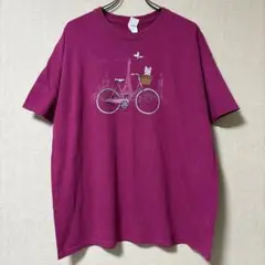 605 紫 自転車 犬 アメリカ古着 Tシャツ ピンク ドッグ 可愛い プリント