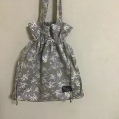 ハンドメイド巾着トート　マチ無し　ミモザ柄　お買い得品