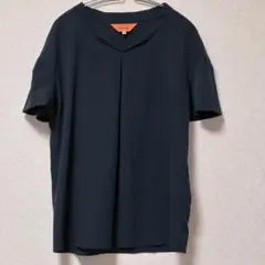 Sunayna Vネック半袖ブラウス サイズ38 紺色 ネイビー ワールド