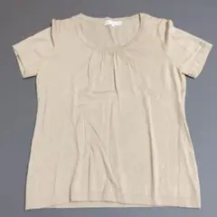 【美品】自由区 ニットトップス ベージュ 半袖 40サイズ M〜L相当 ラメ入り