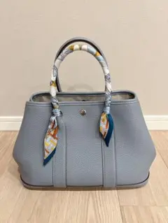本革バッグ　30cm ブルーグレー　ノーブランド 美品