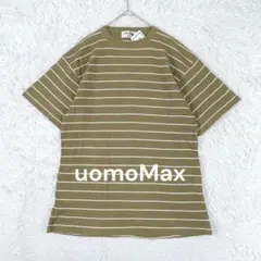 新品タグ付き◆ウオモマックス ワッフル クルーネックボーダー半袖Tシャツ カーキ