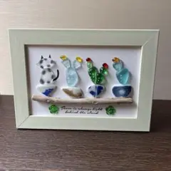 シーグラスアート　ネコとサボテン②