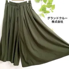 ガウチョパンツ　オリーブグリーン L フレアたっぷり　軽やか　ウエスト総ゴム