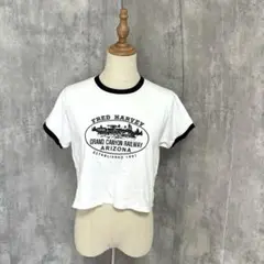 wc クロップド丈　ショート　リンガー　プリント　Tシャツ　シンプル　カジュアル