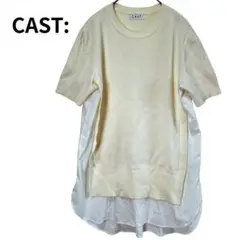 【CAST:】クリーム色 夏ニット×シャツ レイヤード Tシャツ/M