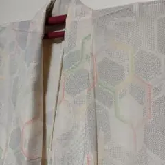 夏結城　単衣　亀甲模様