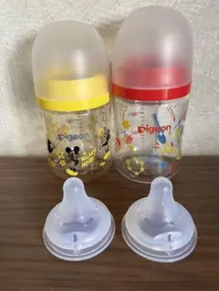 Pigeon 哺乳瓶 (ガラスとプラチック)160ml 2本とMサイズ乳首付き