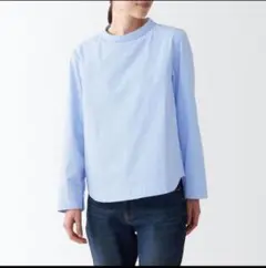 美品　無印良品　洗いざらしブロードブラウス　ストライプ