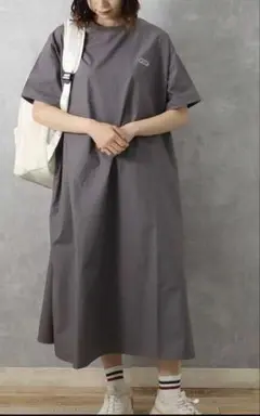 BlueBluet グレー 半袖 ロングワンピース Fサイズ