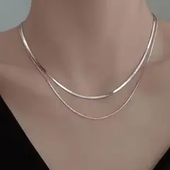 1124★再入荷未定★S925 刻印 上品 2連 レイヤード ネックレス 高級感