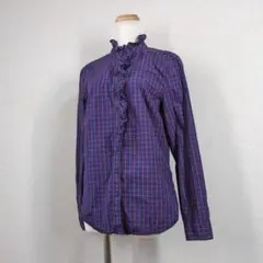 【ギャップ】シャツ　長袖　チェック　綿　M　コットン　美品　フリル　紫
