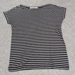 ネイビーグレー ストライプ 半袖Tシャツ Fサイズ