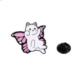 ピンバッジ　蝶々の猫A　ピンク　ネコ　ねこ　バタフライ　ちょう　かわいい　ピン