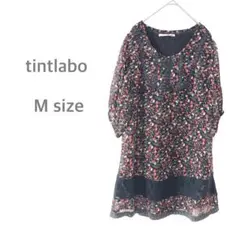 tintlabo ドッキングワンピース　チュニック　7部袖　個性的　総柄　M 花