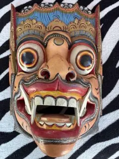 魔除け お面 バロンマスク 木製 バロン 木彫り マスク お面 バリ 壁掛け アジアン 新品 未使用