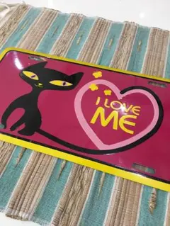 [新品] レトロ　黒猫　I LOVE ME クロネコ　看板　サインボード