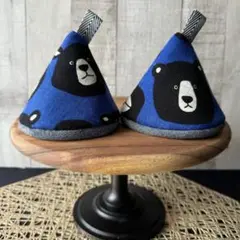 ● Handmade 三角鍋つかみ クマ くまさん ベア ブルー staub ●
