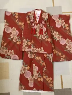 赤色/えんじ 花柄被布着 七五三 3歳 女の子