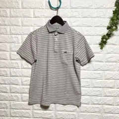 【クロコダイル】（M）メンズボーダーポロシャツ 美品 襟 ワンポイント