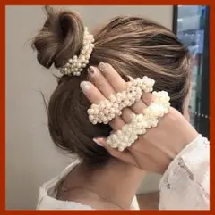 【ゴールド】パール付き ヘアゴム 大人かわいい 上品 清楚 韓国
