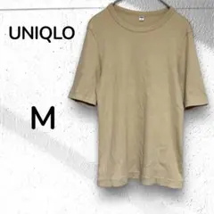 【UNIQLO】リブクルーネックTシャツ ベージュ　五分袖　M