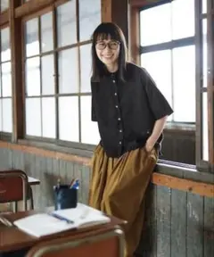 美品✨Sunny Clouds 2Bくらいの黒シャツ ノーカラーワイドシャツ M