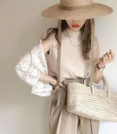 【新品】オーガニックコットン　ノースリーブ　ハイネックリブニット　M
