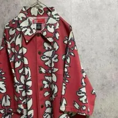 00s 半袖　柄シャツ　アロハ　ポリ　メンズL 古着　個性派　奇抜