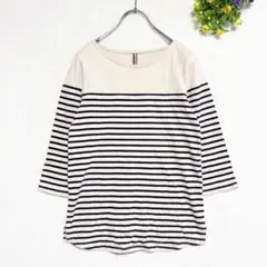 m.m.o natural【M】ボーダー七分袖カットソー Tシャツ カジュアル